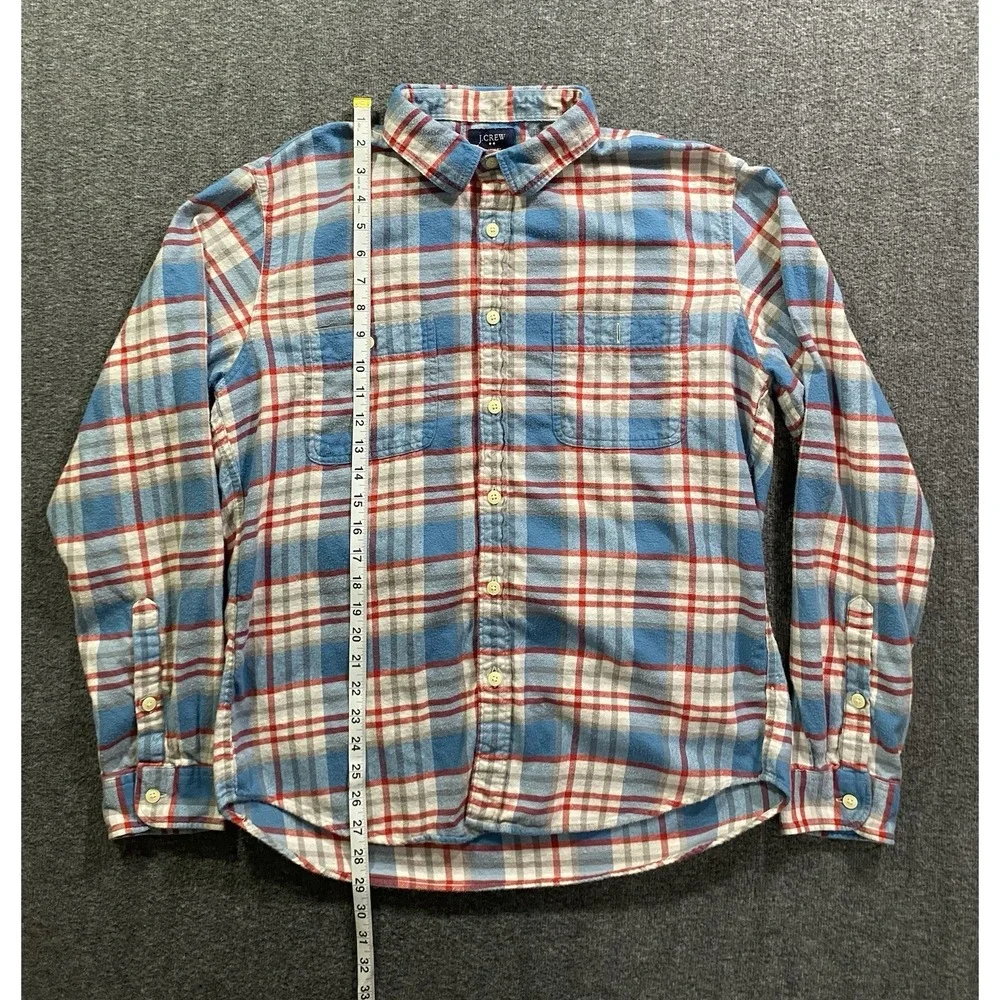 J Crew Flannel Shirt Mens L Plaid Button Up Long Sleeve Work Blue Red 92937